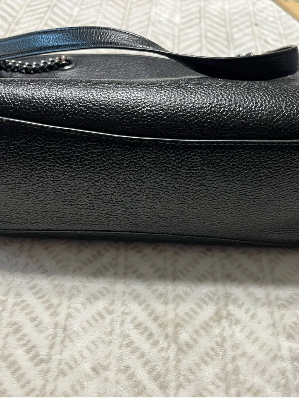 Coach Black Leather Tote with Chain-Accent Straps - Picture 4 of 13